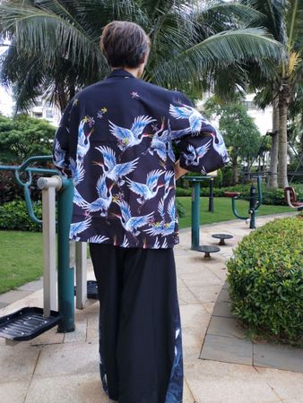 Kimono Summer set Blue Crane pattern (3 pieces)